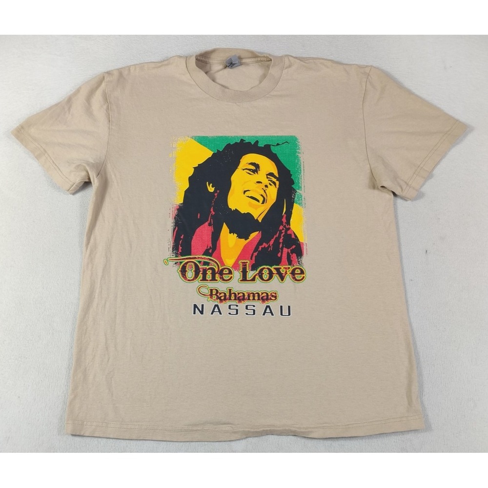 Basics Bob Marley Shirt Mens XL Beige One Love Bahamas Nassau Graphic Tee